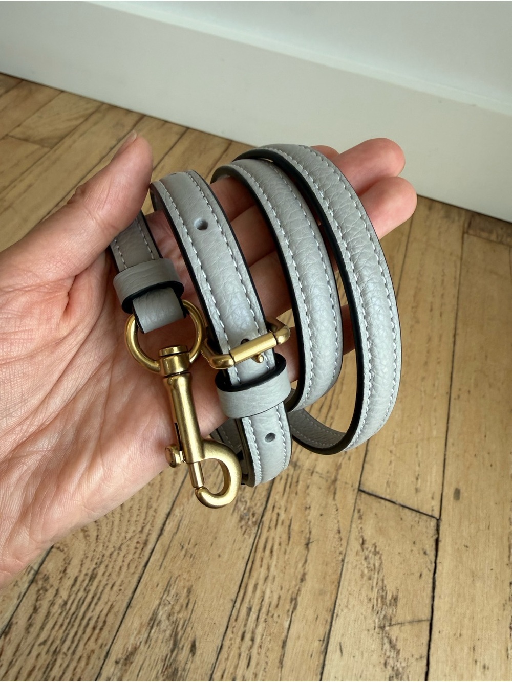 Coach Grey Leather Dog Leash with Brass Hardware
